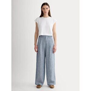 Everlane The Linen Way-High Drape Pant White/Blue Size 2 NWT